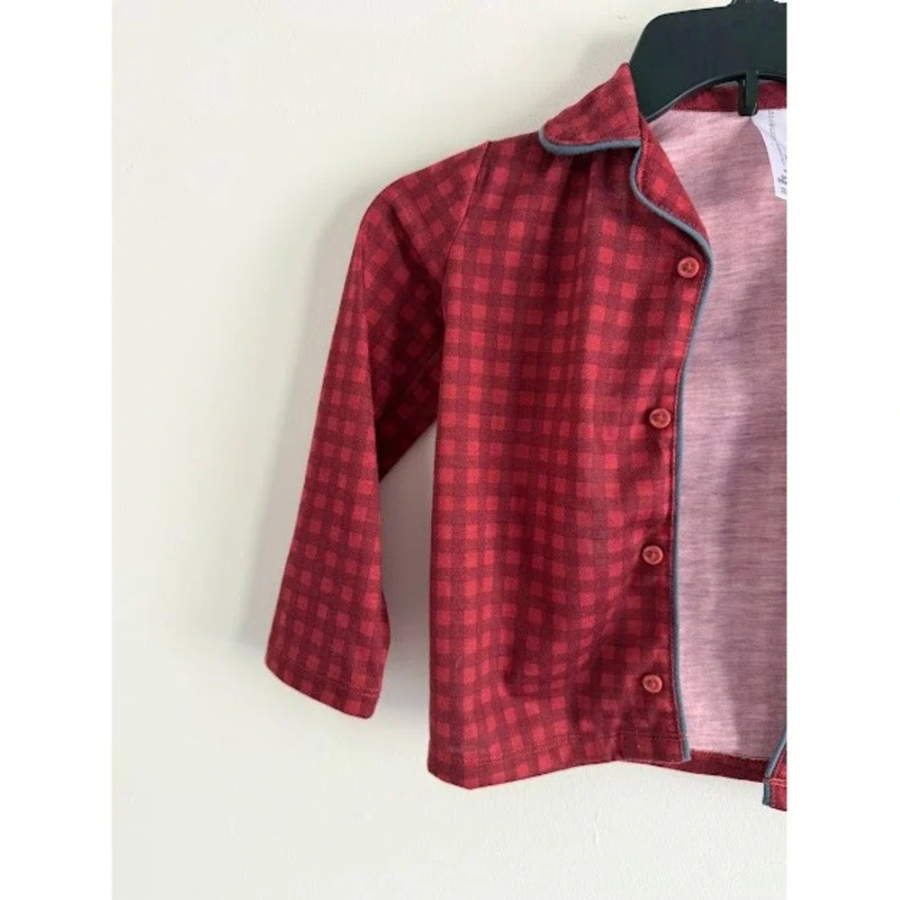 Holiday Modern Moments Pajama Top Kids 4T Red Gingham Candy Cane Button Down PJ
